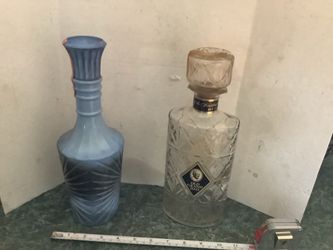 Vintage bottles from 1970s including beautiful blue J. B. Bottle and clear bottle also from 70s. Both in excellent condition. Empty no cracks, Plainfi