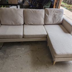 Beige Mid Century Modern Suede Sectional Sofa