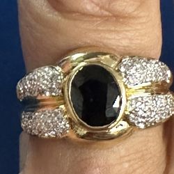 18K Gold Sapphire & Diamond Ring-Size 7