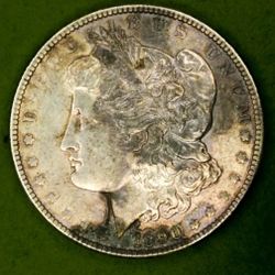 Beautifully Naturally Toned 1890
Uncirculated Morgan Silver
Dollar BU UNC +1