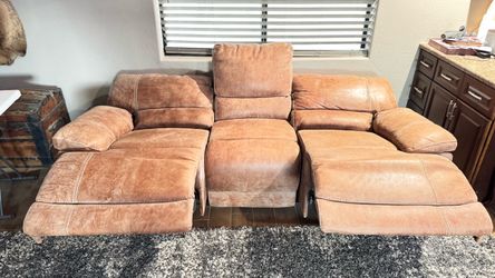 Italian leather double motorized reclining couch