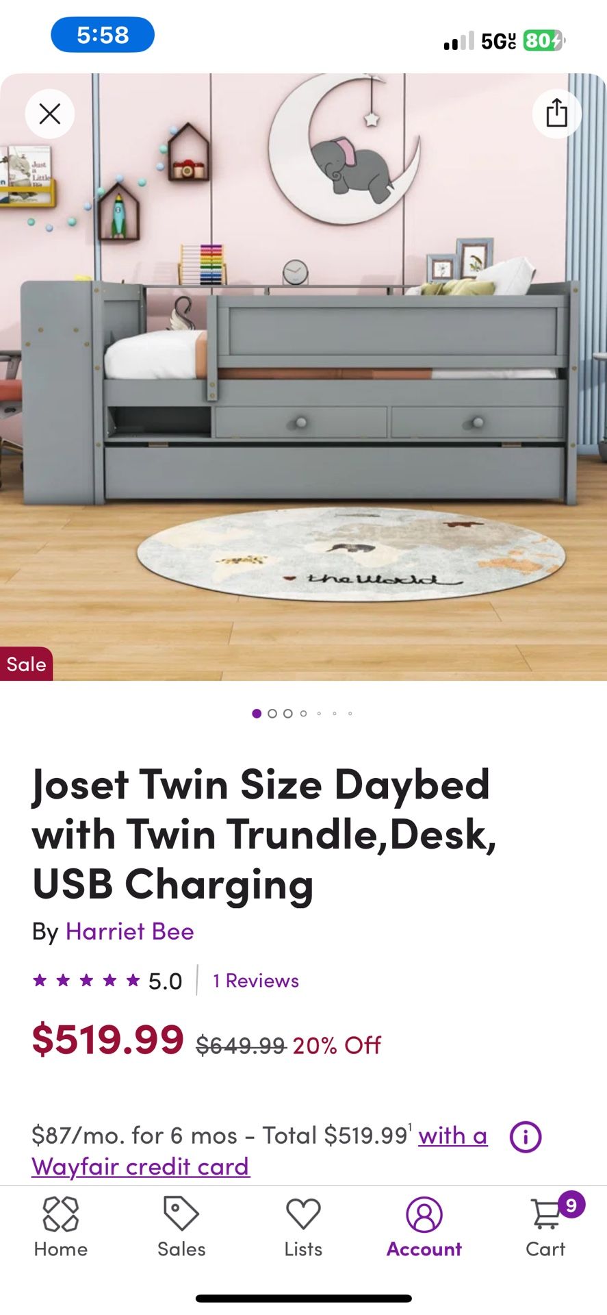 Twin Size Daybed With Trundle, Desk, And USB Charging. -GREY- NEW IN BOX!
