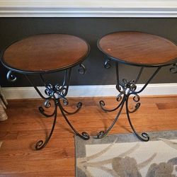 Set Of 2 Kirklands  Wood and Wrought Iron End Table
