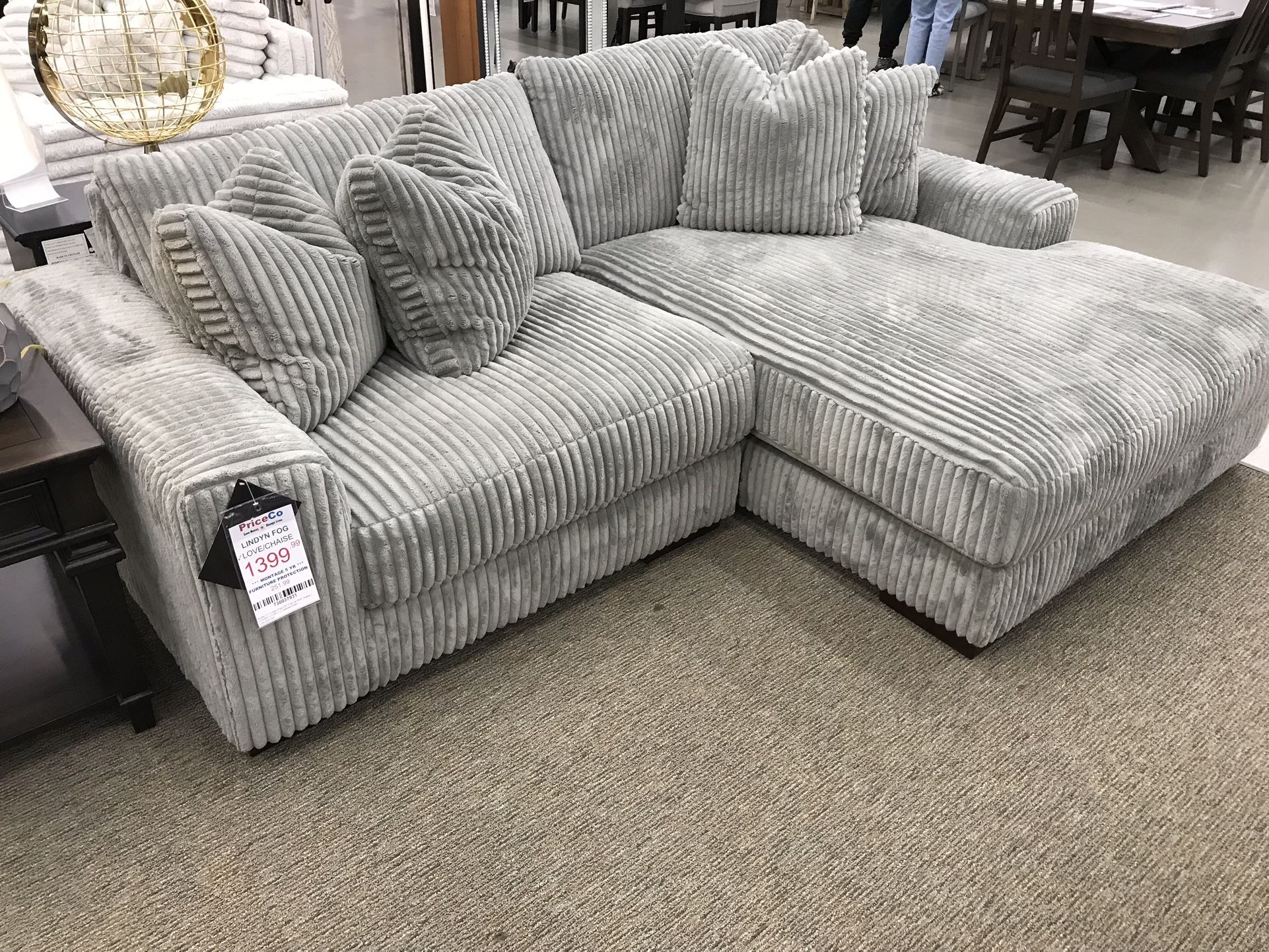 Grey Corduroy sofa chase