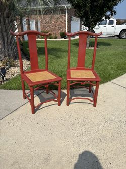 2 Vintage Chinese Ming-style dining chairs w/ woven rattan seat