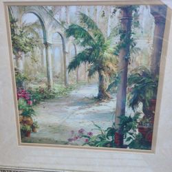  Painting Palm Trees Tropical Art Frame Glass Boho McM Shabbychic 