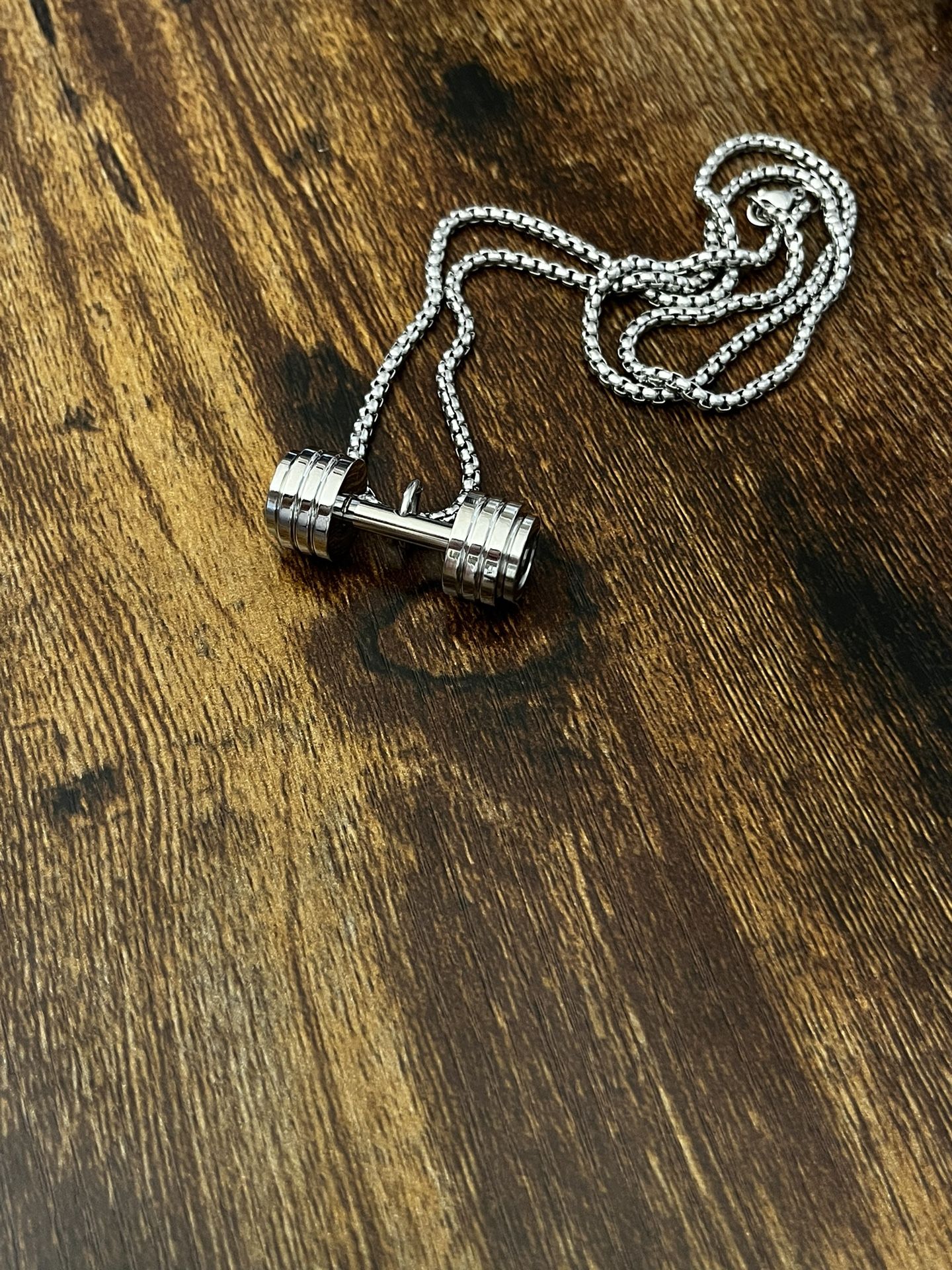 Silver Chain With Dumbbell Charm