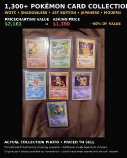 $2,161 Value → $1,200 | 1,300+ Card Pokémon Collection – WOTC, Shadowless, 1st Ed + Japanese