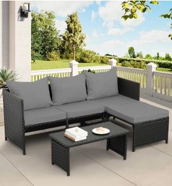 Outdoor Rattan Sectional Sofa Set with Ottoman