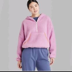 Wild Fable Women's Pink Half-Zip Sherpa Anorak Jacket  Size S