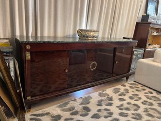 French Vintage Mahogany Sideboard Server, TV Console Marble #48252y