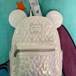 Disney Parks Mickey Mouse Icon Quilted Iridescent Loungefly Backpack 