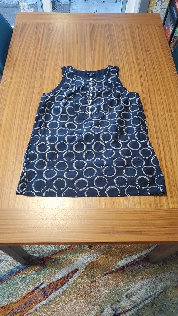 GAP WOMEN’S SLEEVELESS NAVY BLUE Circle Print Lined TUNIC TOP SIZE 8 - POCKETS!!