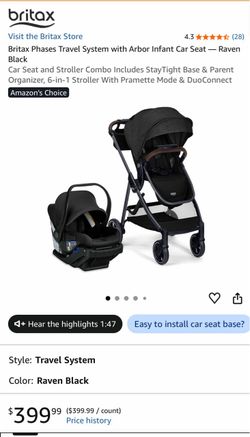 Britax Phases Travel System with Arbor Infant Car Seat — Raven Black