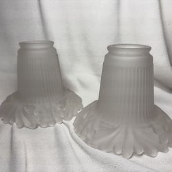 2 Frosted Lamp Shades With Flowers & Leaves On The Bottom Rim