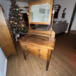 Vintage Oak Dresser With Mirror Antique