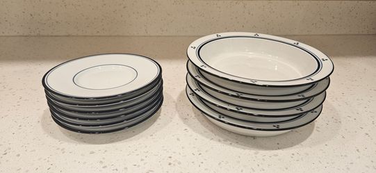 Dansk Ceramic Dishes with Navy Blue Trim Set