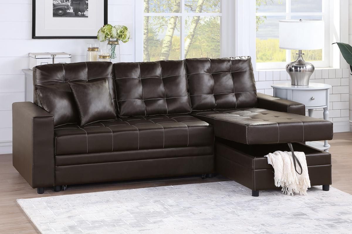💥💥Great Deal 💥💥 Brand New Espresso Leather Sectional Sofa Storage Sleeper