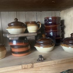 Antique Vintage Stoneware Bean Pots/ 