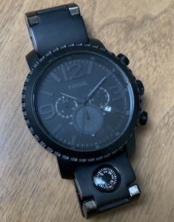 BIG Black FOSSIL Watch JR1303 Stainless Steel MENS With Compass