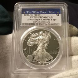 2016-W (2019) Silver Eagle- Lettered Edge PR 70 Dcam Pcgs West Point Mint Hoard 