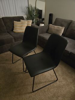 Set of 2 Black Leather Dining Chairs – Metal Legs