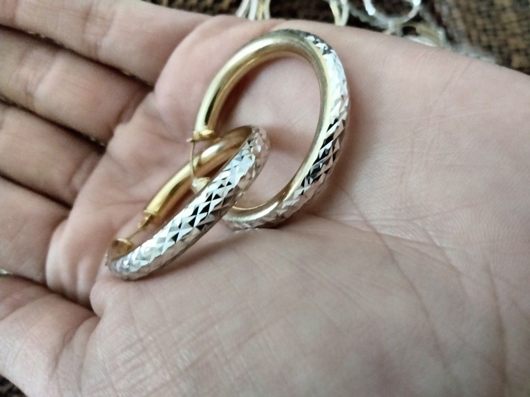 925 Sterling Silver 2 Tones Earrings