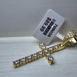 14k Gold Plated Big Cross Pendant With Tags