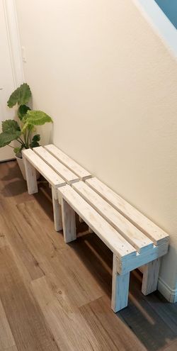 🌱 Solid Wood Bench ::: 17"H X 30"W X 12"D (3 Planks) ::: Distressed White ::: $35/Pc.