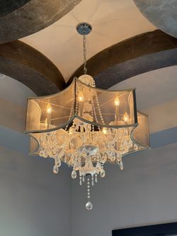 Crystal Chandelier with Fabric Shade