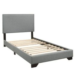 Upholstered Twin Platform Bed, Gray 