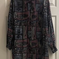 Ladies Abstract Long Sleeves Blouse Size M