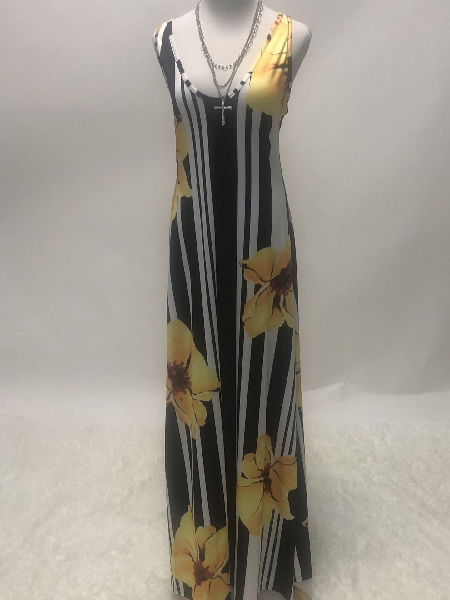 Yellow Flowers & Stripes Dress