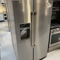 MayTag Stainless Steel 36” Wide Counter Depth Side-by-Side Refrigerator - 21 Cu. Ft. 