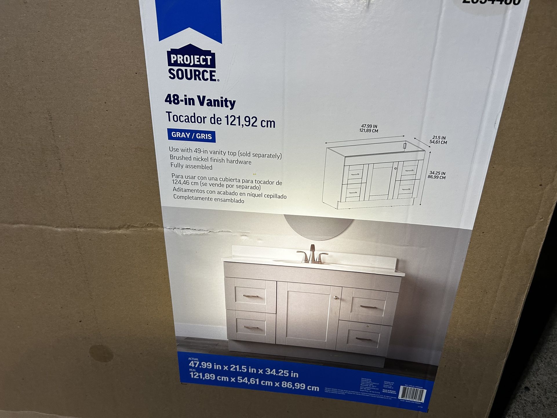 Project Source 48-in Bathroom Vanity base cabinet in gray