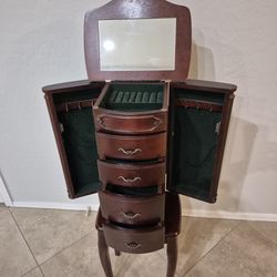 Floor Standing Jewelry Organizer With Mirror Inside