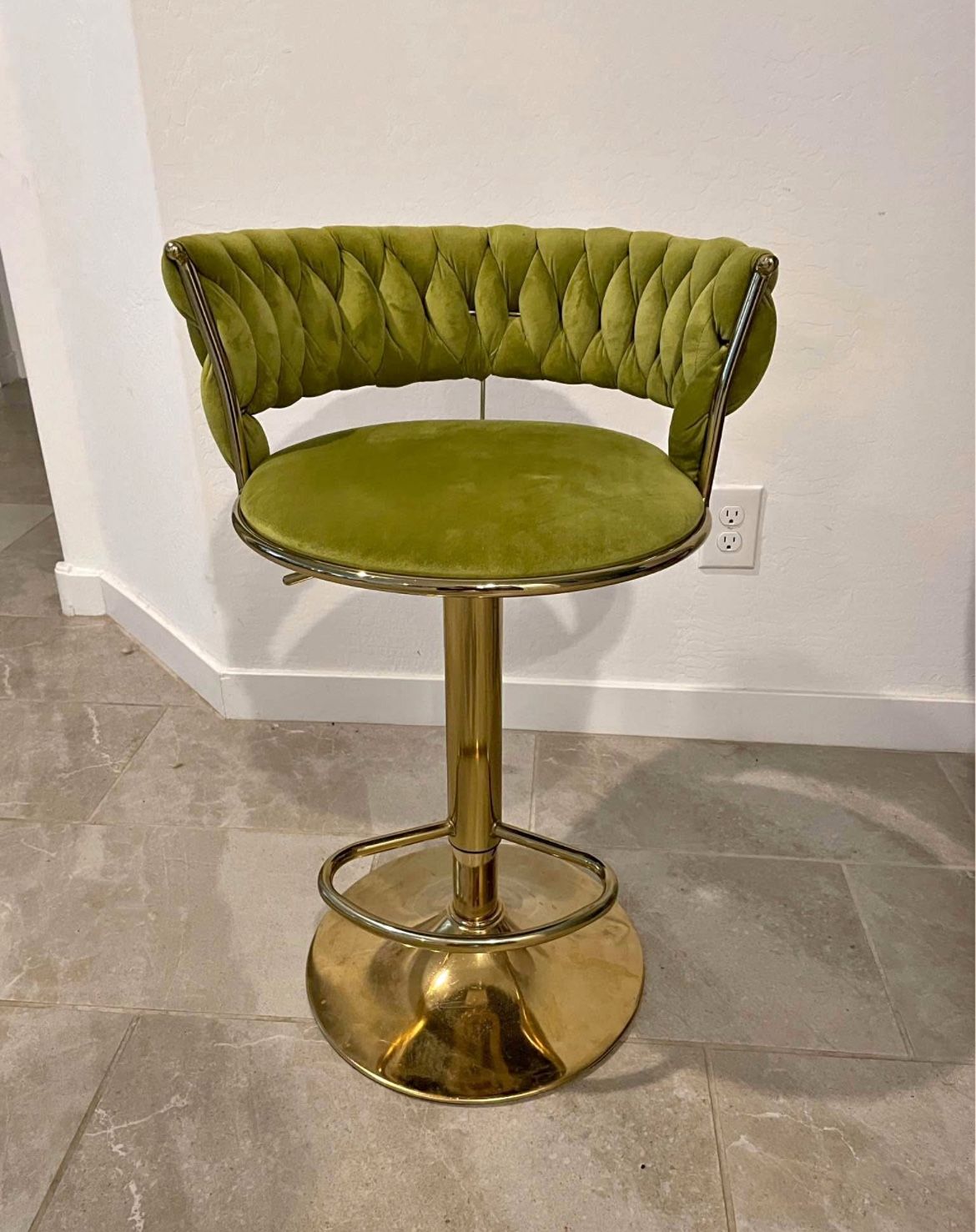 Set of 2 Bar Stools with Back and Footrest Green Velvet Counter Height Dining Chairs-Retro -Modern Bar Stool Chairs fit Counter