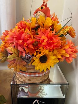 Fall Floral Arrangement in Wicker Basket