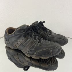 SKECHERS Vintage 2000s Black Leather Lace Up Casual Bowler Oxford Sneakers