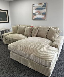 Beige Corduroy Sectional Sofa with Chaise