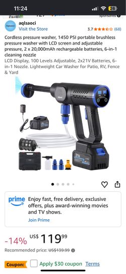 Cordless Portable Pressure Washer 1450 PSI