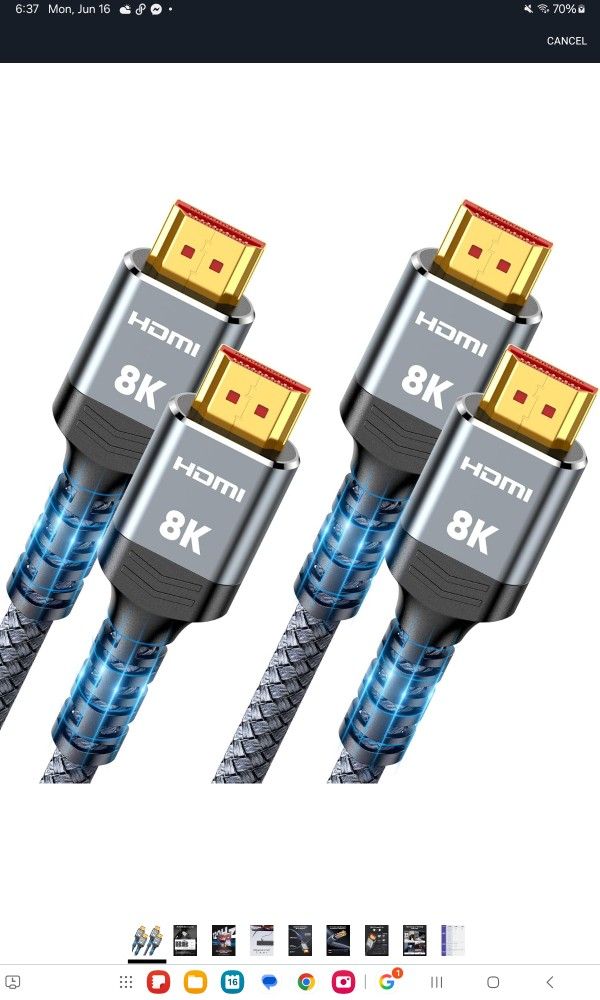 6.6ft HDMI cable Supports 8K@60Hz Refresh Rate, 7680x4320P Ultra HD Resolution (40)