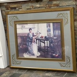 Vintage Wood Frame Print On Board "The Blue Kimono" By  Marguerite S Pearson