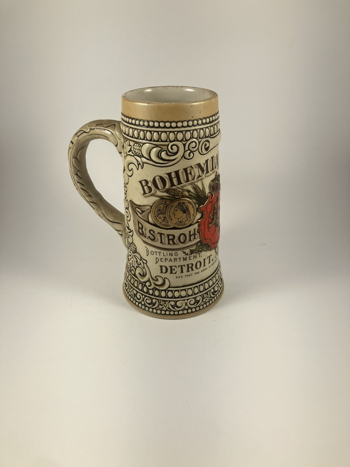 1987 Stroh’s Heritage Series IV “Bohemian Beer” Limited Edition Ceramarte Stein #04917 – Excellent Condition, No Lid