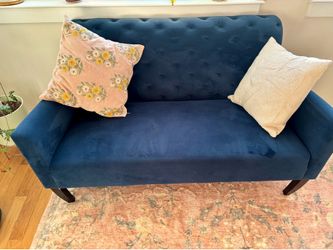 Gently used West Elm loveseat in blue plush velvet