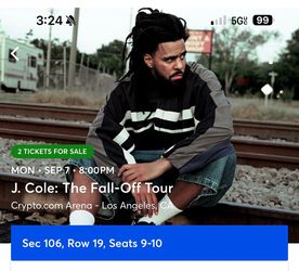 2 J Cole tickets for sale $268 each Sept 7