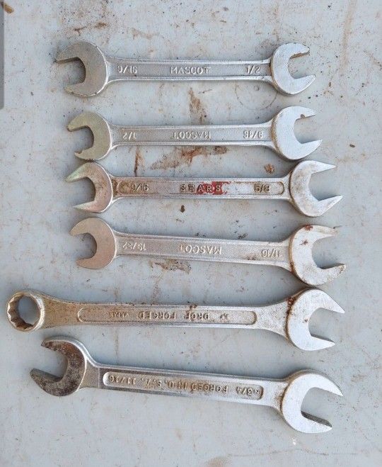 6pc Wrenches 1/2  To 3/4 Inch Sears And Mascot Brand.