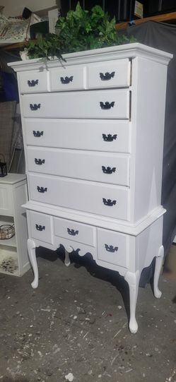 Refinished Antique Style Highboy, Queen Anne Tall Dresser.