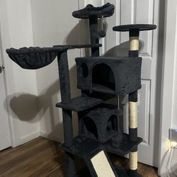 57"H Plush Cat Tree Condo for Kittens/Small Cats - Dark Gray