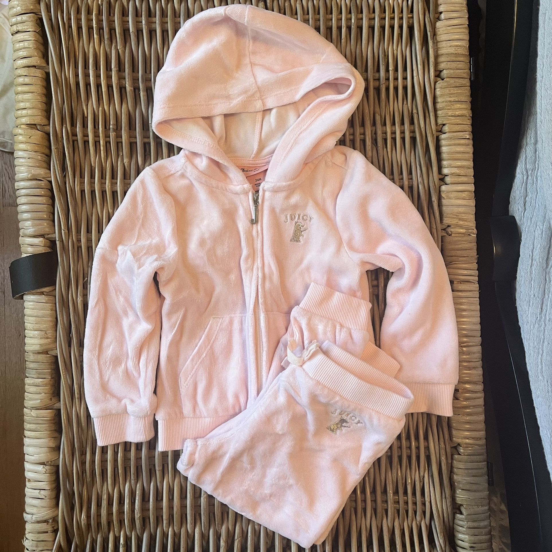 Juicy Couture Toddler Girl 24M Velour TrackSuit with Rhinestone Detail